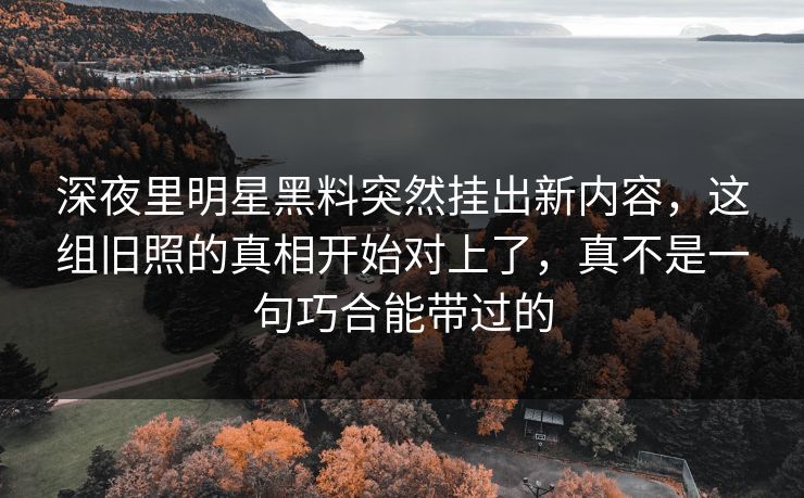 深夜里明星黑料突然挂出新内容，这组旧照的真相开始对上了，真不是一句巧合能带过的