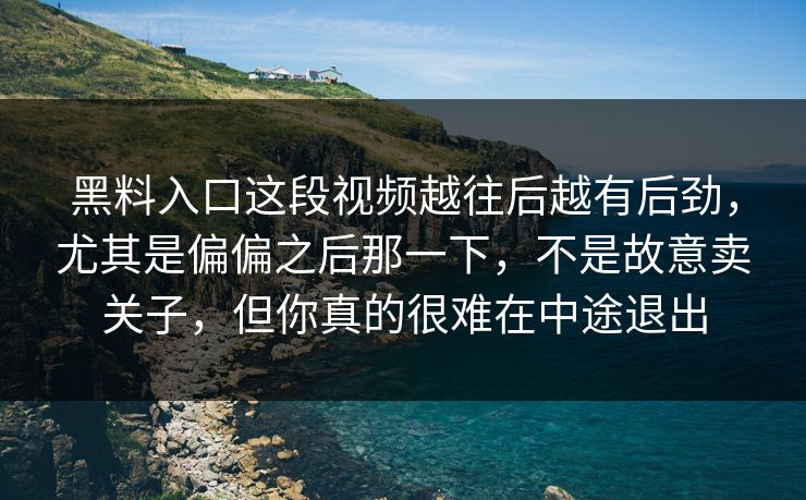 黑料入口这段视频越往后越有后劲，尤其是偏偏之后那一下，不是故意卖关子，但你真的很难在中途退出