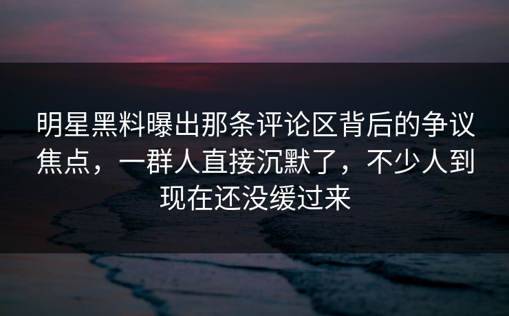 明星黑料曝出那条评论区背后的争议焦点，一群人直接沉默了，不少人到现在还没缓过来