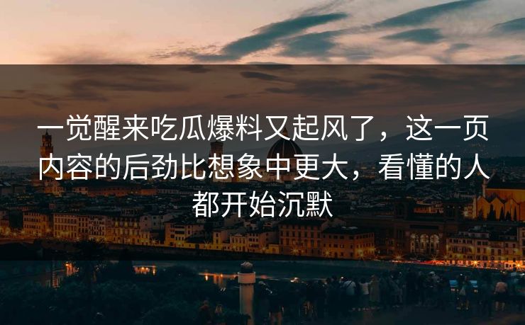 一觉醒来吃瓜爆料又起风了，这一页内容的后劲比想象中更大，看懂的人都开始沉默