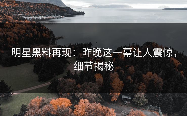 明星黑料再现：昨晚这一幕让人震惊，细节揭秘